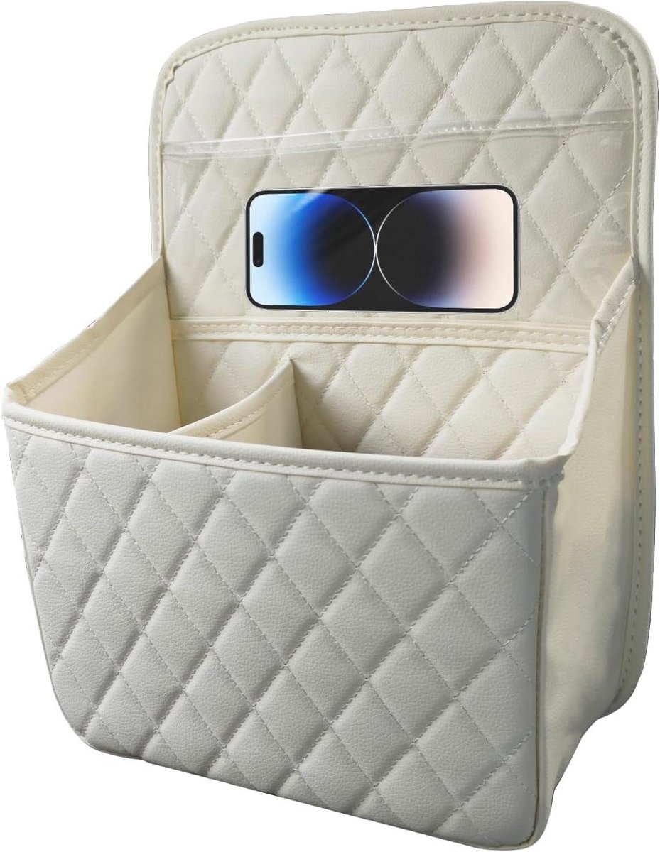 Auto Organizer - Achterbank Tas - Auto Opbergen - Transparant Telefoonvak - 34 cm Hoog - Wit