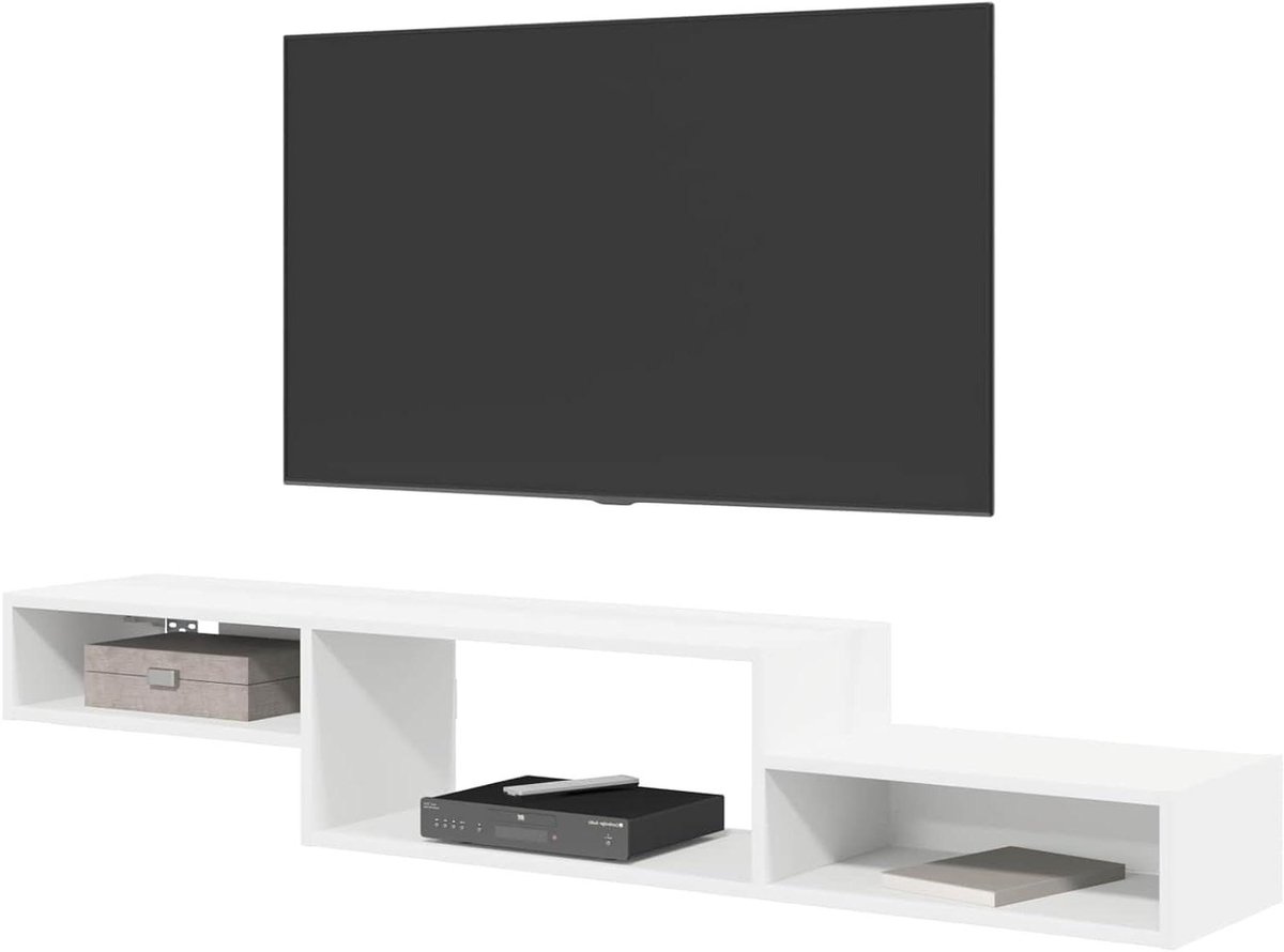 Tv-kast - Wandkast Media - Opbergen Woonkamer - Zwevend Ontwerp - 150 cm Breed - Wit