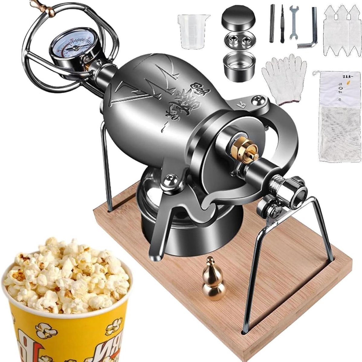 Popcorn Machine - Hete lucht popper - Feestelijke snacks maken - Hogedruk kanon - 1 Liter capaciteit - Zilver