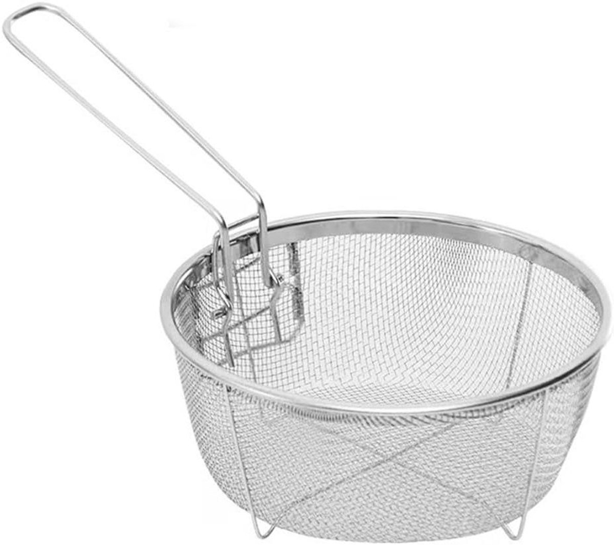 Frituurmand RVS - Afdruiprek mand - Voedsel bereiden - Afneembaar handvat - 23 x 23 cm - Zilver