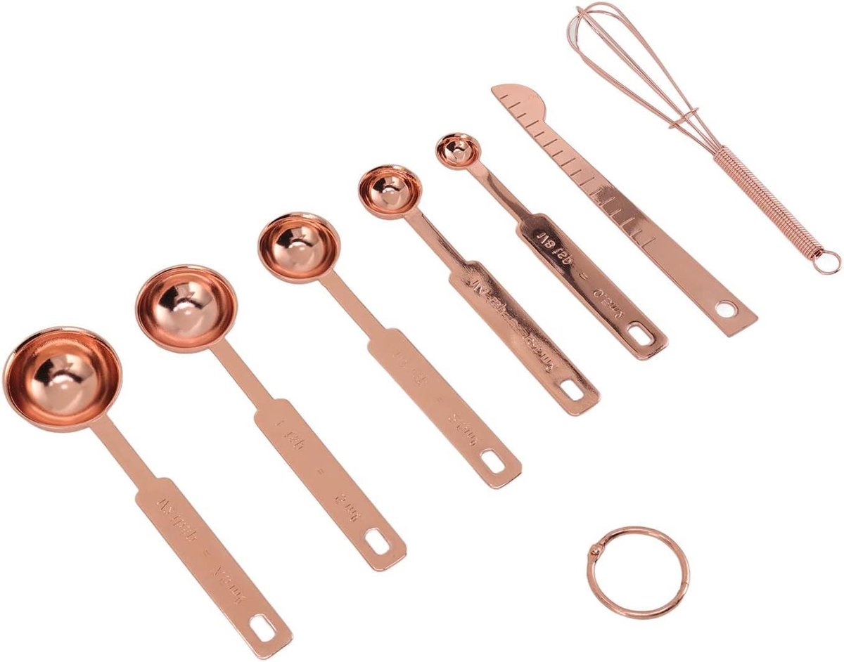 Maatlepels Set - Keukenmaatjes - Bakken en Koken - 7-in-1 Functionaliteit - 5 Delig - Rosé goud