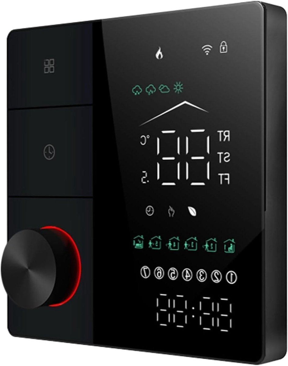 Slimme Thermostaat - Digitale Regelaar - Vloerverwarming Instellen - App Bediening Touchscreen - 95-240VAC 16A - Zwart