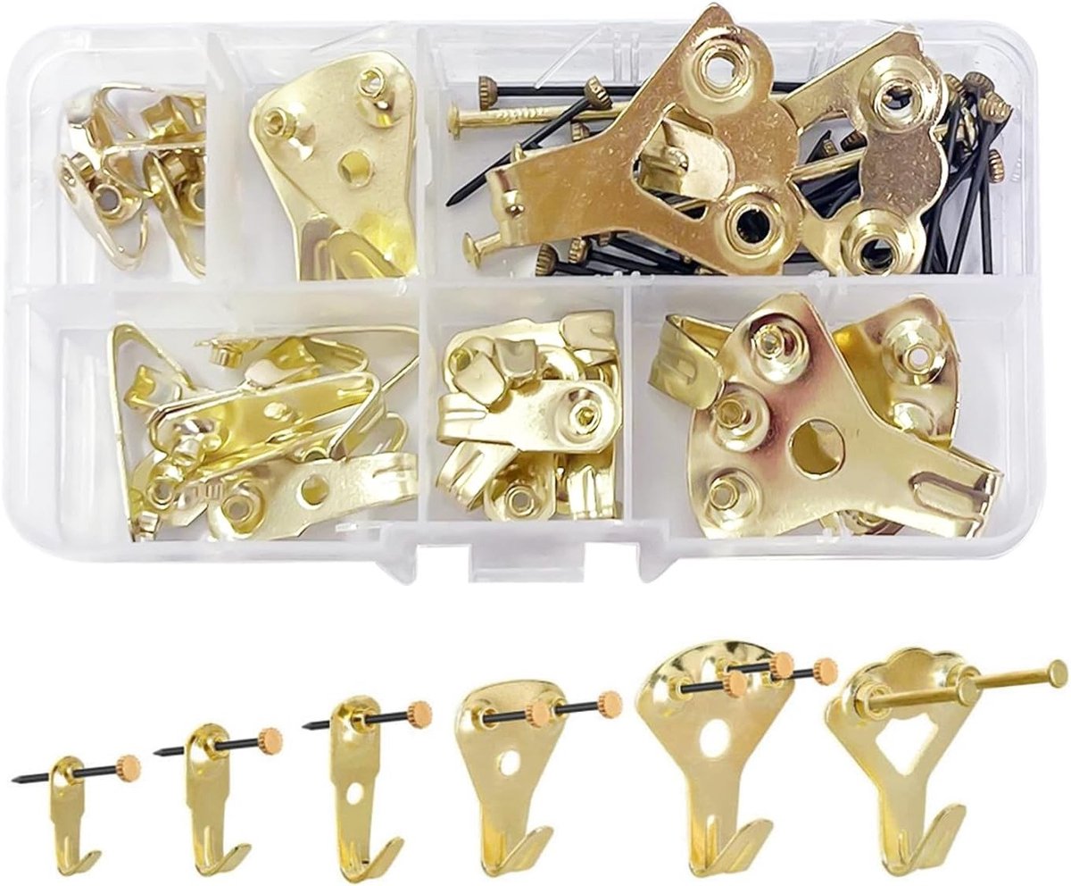Robuuste wandhaken voor gipsplaat - Set van 60 fotohaken en oorbelhaken met opbergdoos, ideaal voor decoratie en organisatie