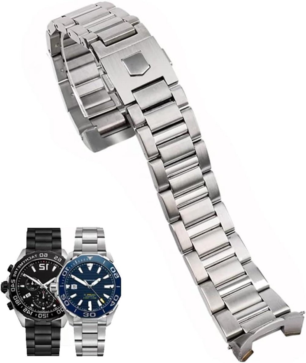 Metalen Horlogeband - Reserveband Horloge - Horloge Vervangen - Roestvrij Staal - 22mm - Zilver Zwart