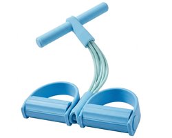 Blauw weerstandsband fitness trainer met handgrepen en voetsteunen – fitness weerstand tube voor buikspier training en full body oefeningen – multifunctionele workout weerstandsband voor thuis training