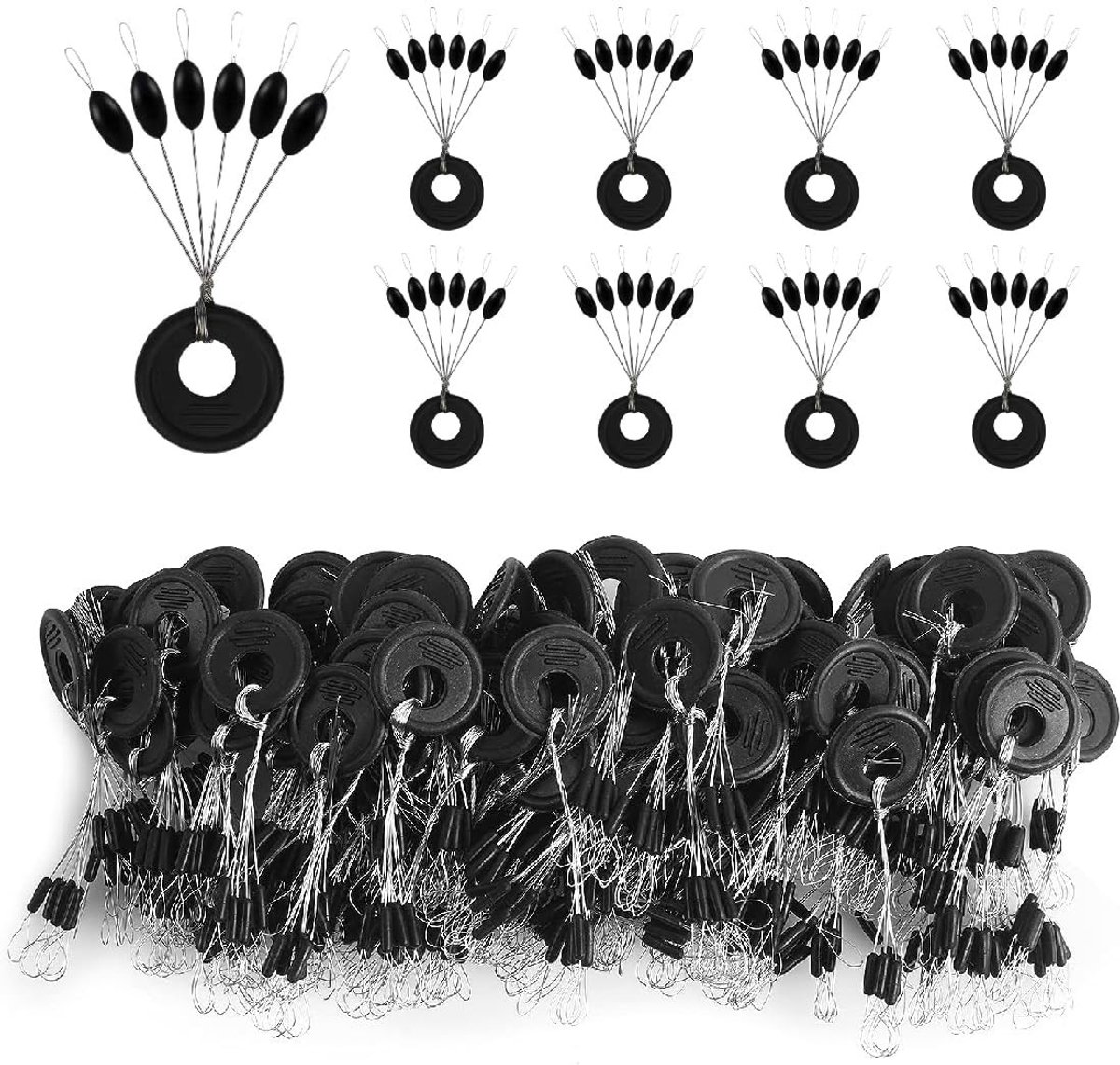 ONF3 - Rubber Stopper - 6-in-1 Rubber Beads - Perfecte visaccessoire - Zwart of geel - Float Stopper - 600 Stuks - Geschikt voor vissers - 17.4 ...