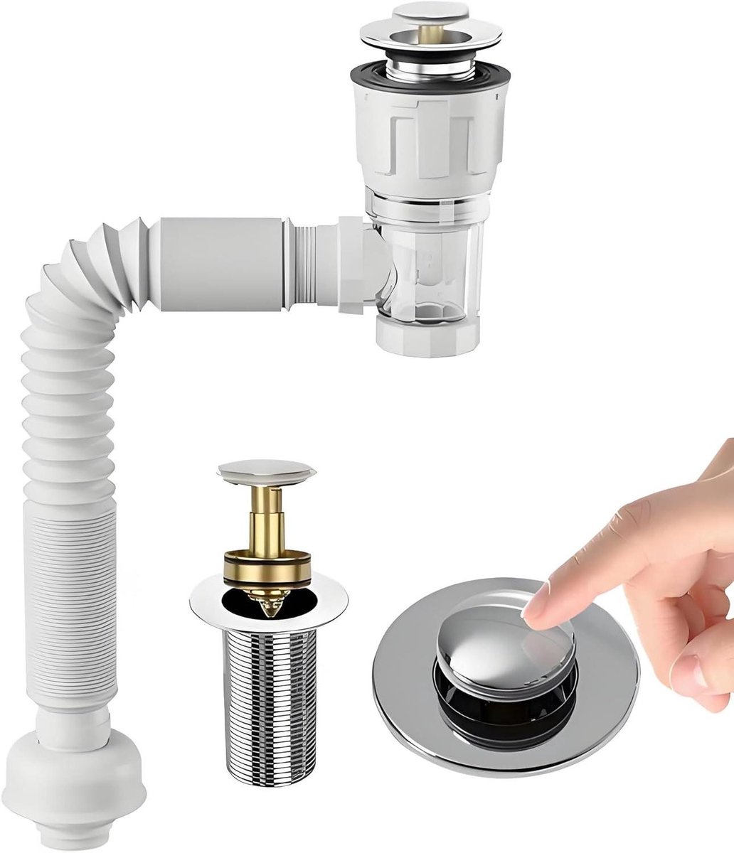 Flexibele afvalpijp - Verstelbare afvoerslang - Badkamer afvoer - Anti-geur ontwerp - 29-95 cm - Wit