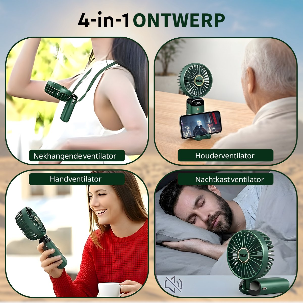 M&W Draagbare Hand Ventilator Hand Fan - Airco Verkoeling USB Ventilatoren - Handventilator Groen — afbeelding 6