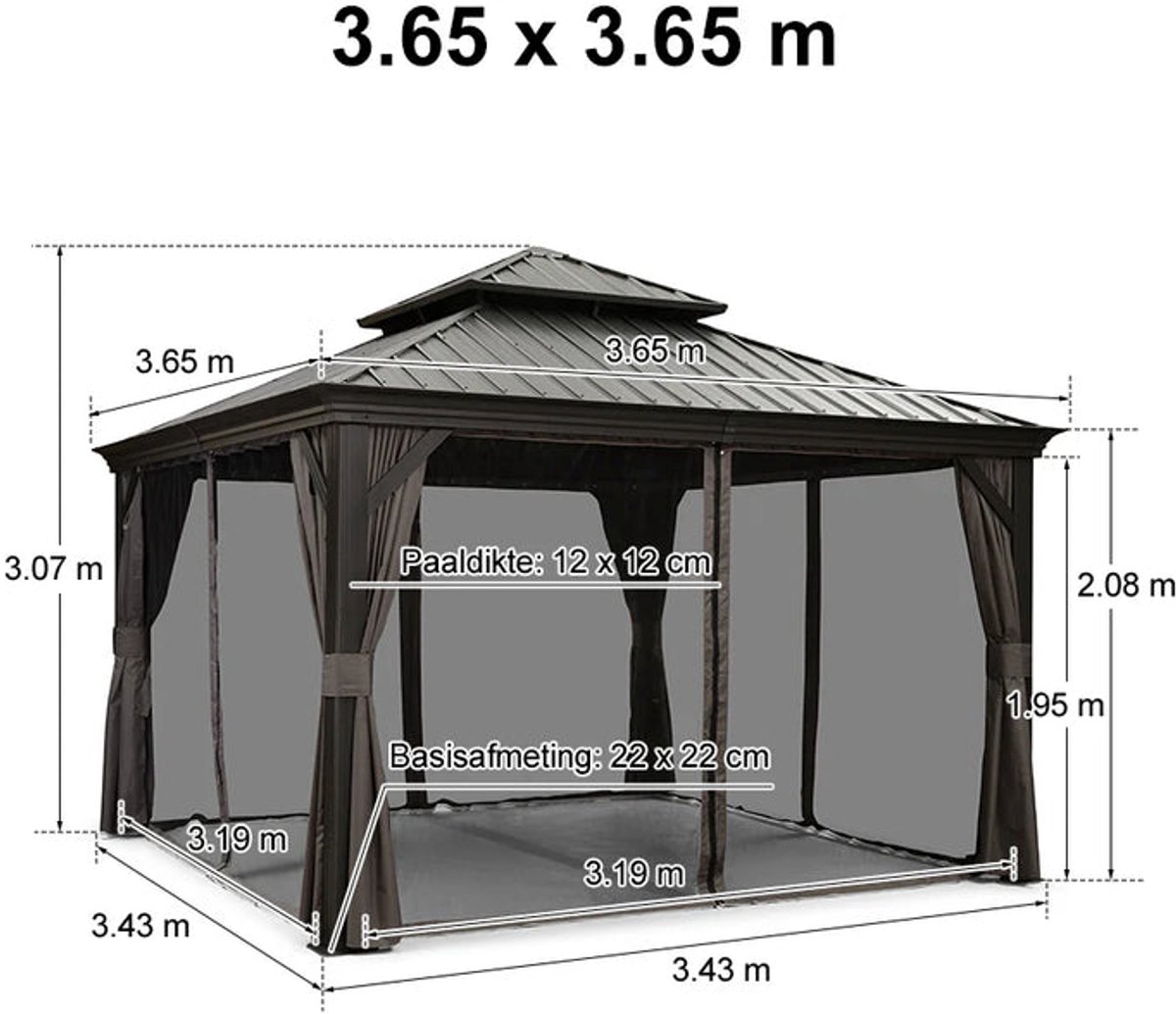 Purple Leaf Hardtop pavillon 3,65 x 3,65 m - gris luxe avec éclairage