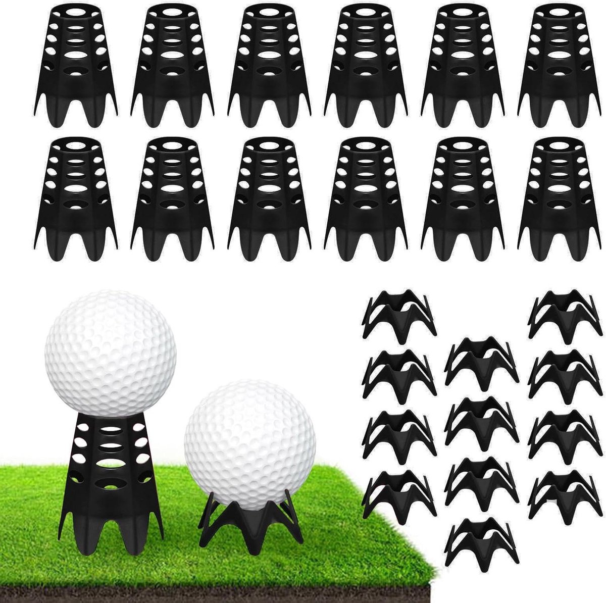 Golf Tees - Golf Simulator Tees - Golf Oefenen - Verstelbare Hoogte - 22 Stuks - Zwart