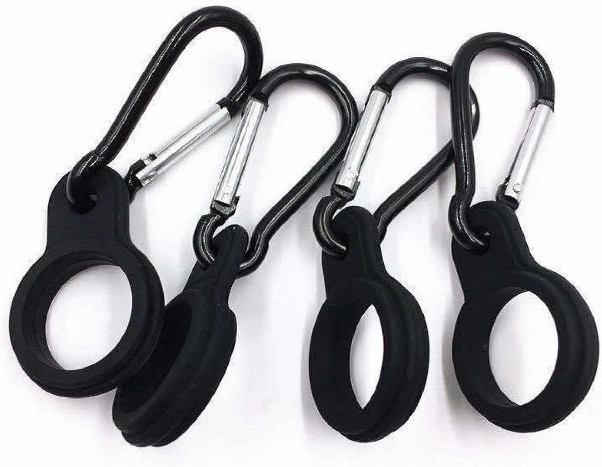 aladdien - Karabijnhaak - Flessenhouderset - Lichtgewicht en duurzaam - Zwart - Sleutelhanger - Perfect voor kamperen en wandelen - 4 stuks