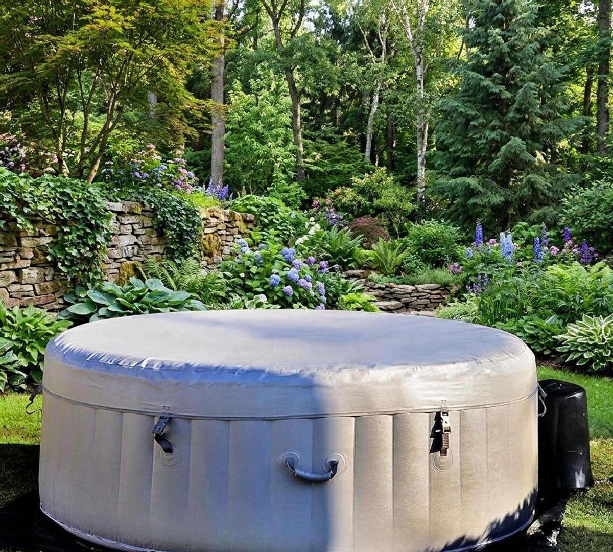 Luxe Opblaasbare Whirlpool Spa Ø208 x 65 cm voor 6 Personen met 130 AirJets, 1000L Inhoud, Verwarmingssysteem & Isolerende Cover