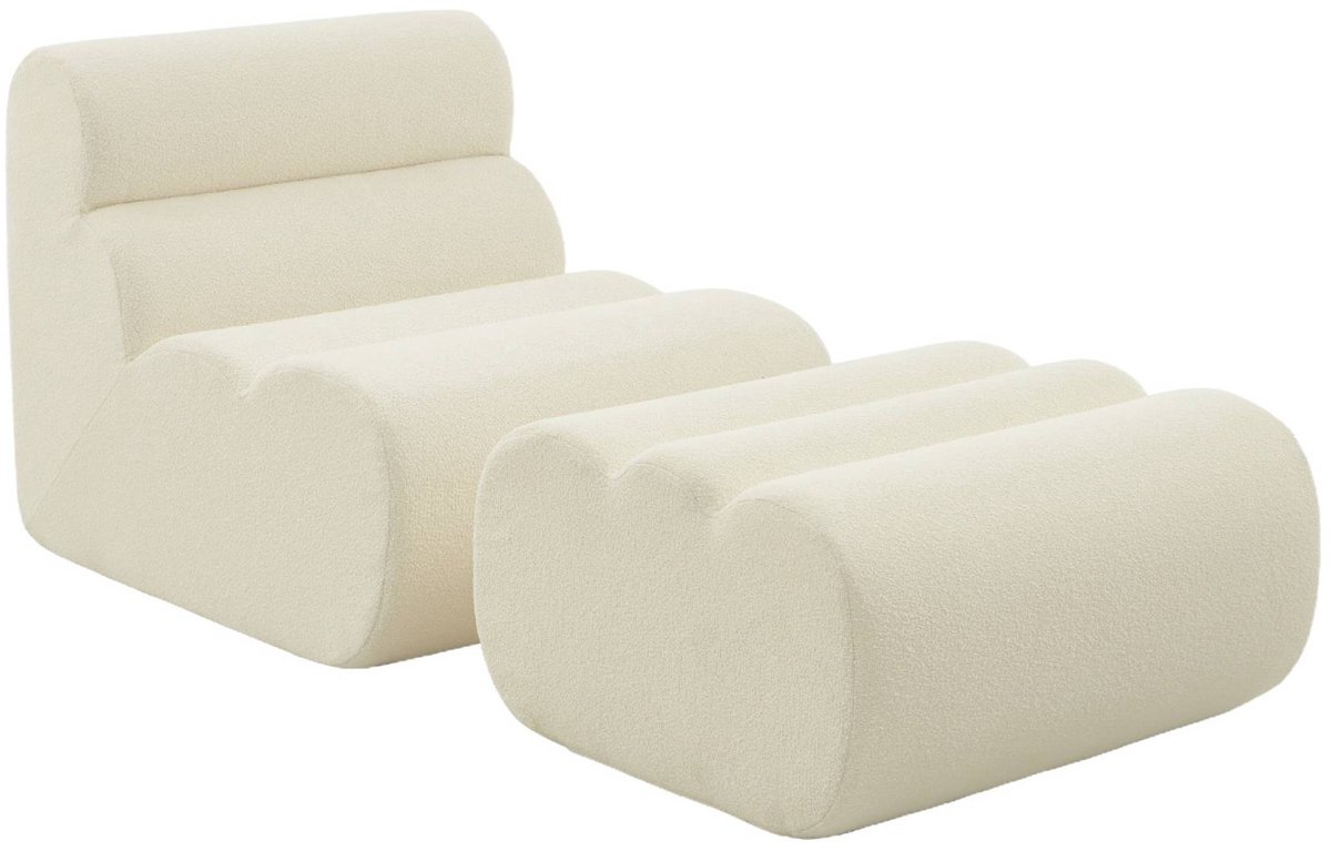 sweeek - Stoffen fauteuil getextureerde bouclé 1 zitplaats met voetenbankje - nova