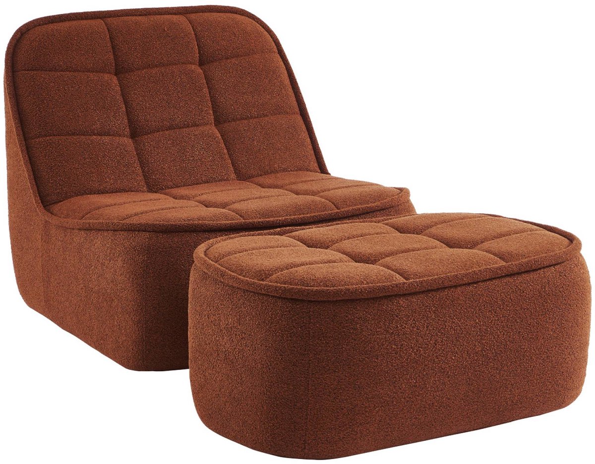 sweeek Fauteuil bouclé stof 1 zitplaats + voetenbank, verschillende kleuren l 93 x b 104 x h 85cm - boni Terracotta