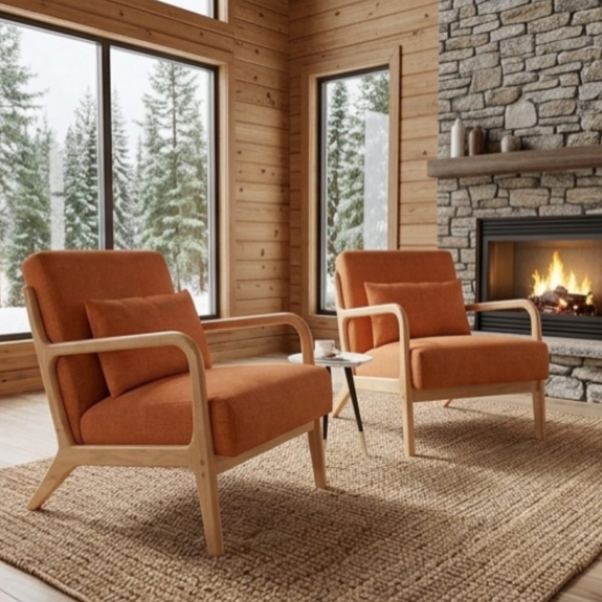 Accentstoel loungestoel 80x75x63 cm – set van 2 moderne fauteuils met armleuningen en kussen – comfortabele leesstoel – oranje – Urbanhome