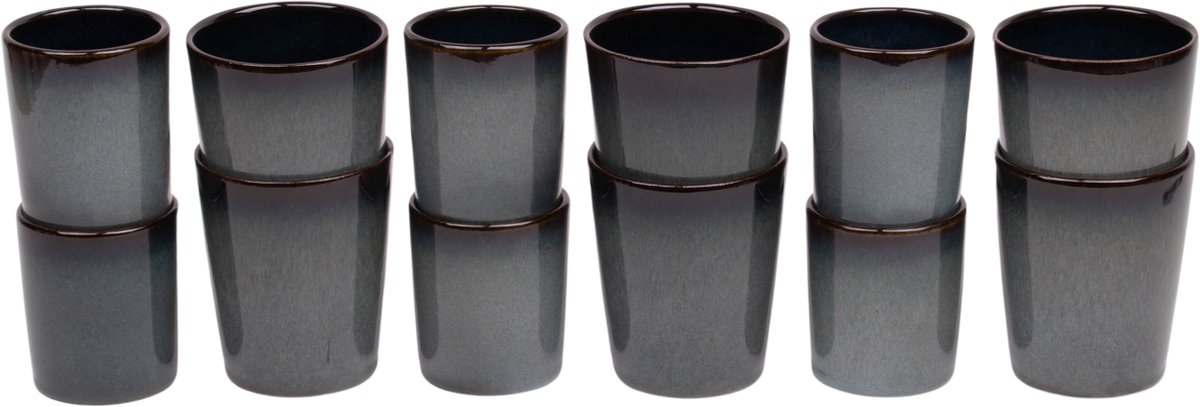 Koffiekopjes set van 12 - 150 ml en 250 ml - 6 persoons - Porto - blauw met groen - Portugees stoneware