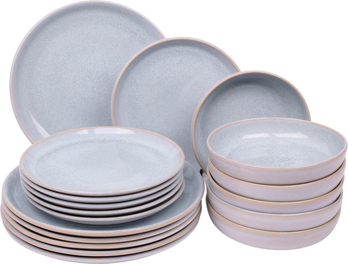 18 delige serviesset - 6 persoons - Sintra - lichtblauw - ocean blue - Portugees stoneware