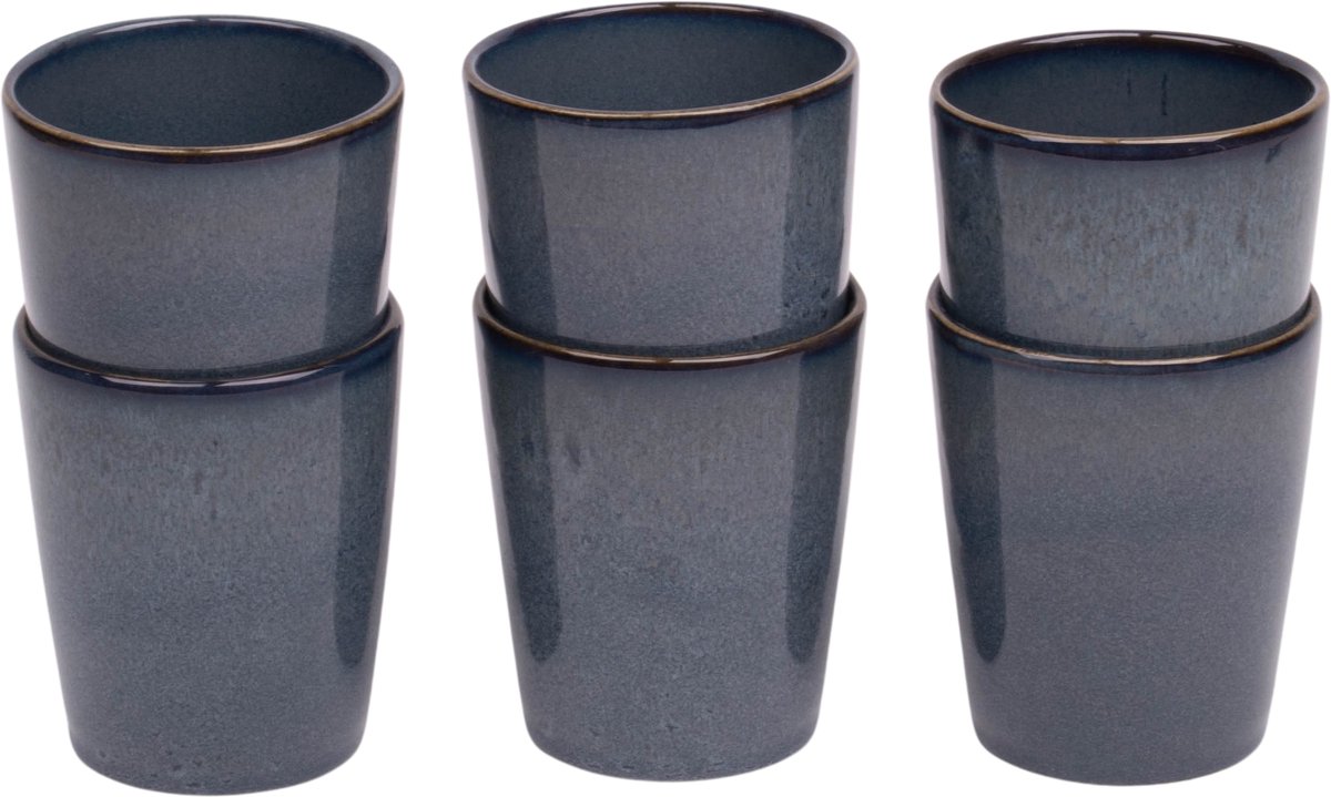 Koffiekopjes set van 6 - 250 ml - 6 persoons - Amadora - blauw met aqua look - Portugees stoneware
