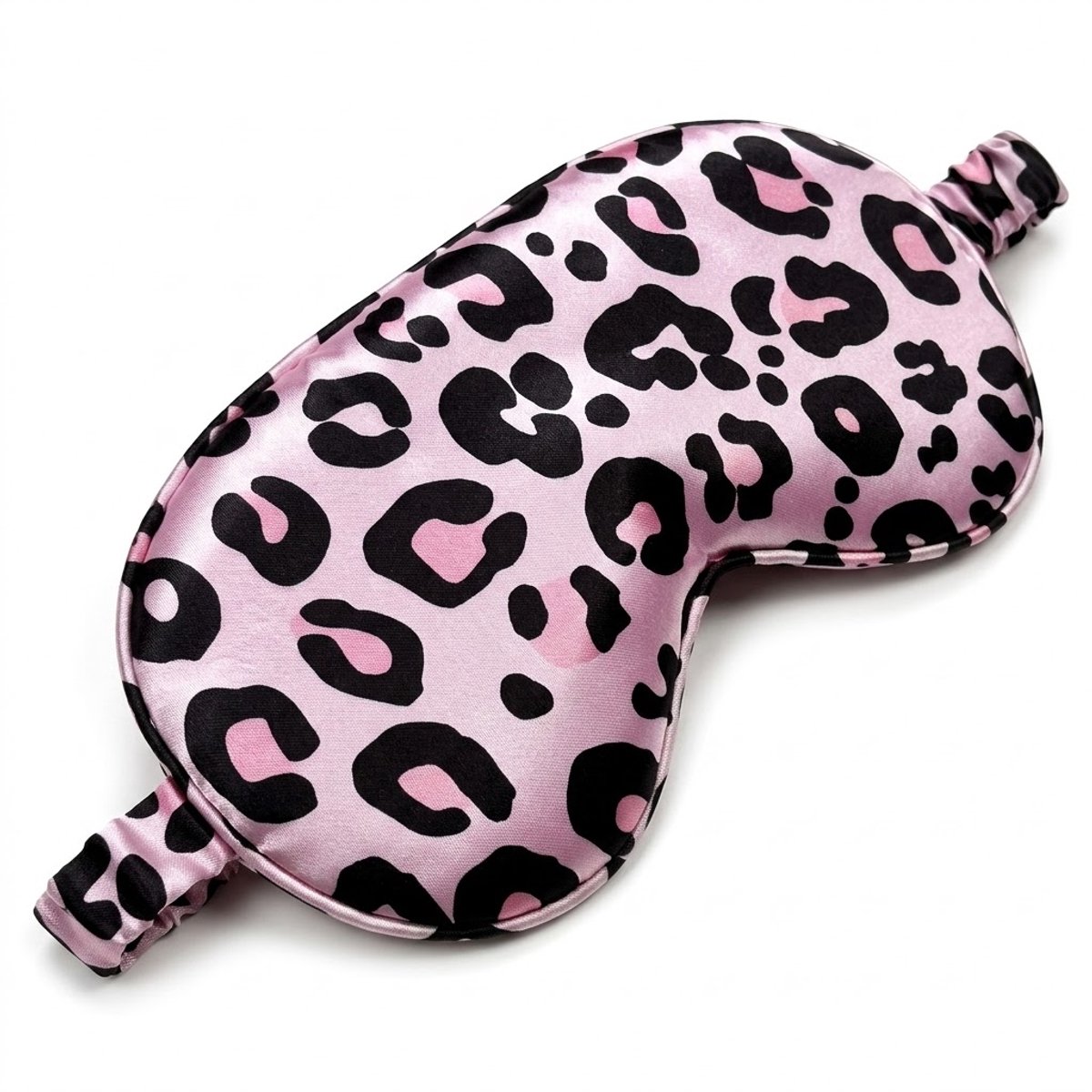 Roze zwart luipaard print slaap masker oog masker dames en heren – satijn look slaapmasker met elastische band en dieren print design, bedekkend oog masker voor slapen, reizen en rustmomenten