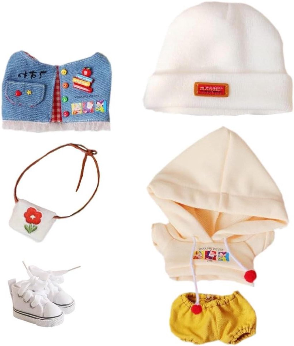 Pluche Poppenkleding Set - Accessoires voor Poppen - Poppen Aankleden - 6-delige Set - 10 cm - Rood