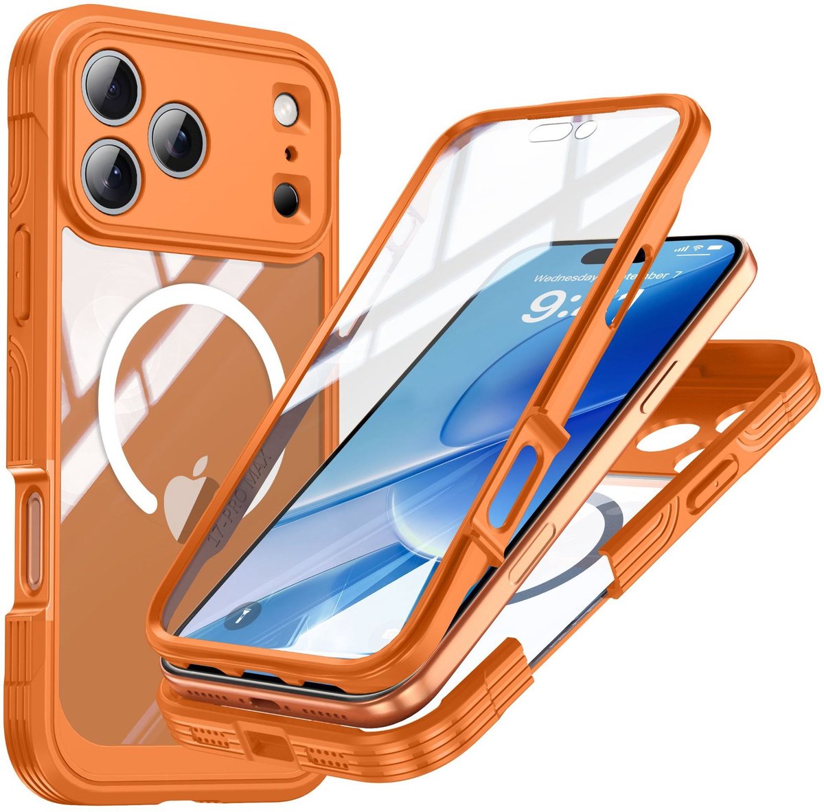 Oranje 9H Gehard Glas Schokbestendige Hoes compatibel met iPhone 17 Pro Max