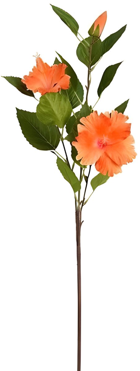 Mica Decorations Kunstbloem Hibiscus Floral - H74 cm - oranje - kunststof - stelen kunstbloemen - boeket - rozen bloemetjes