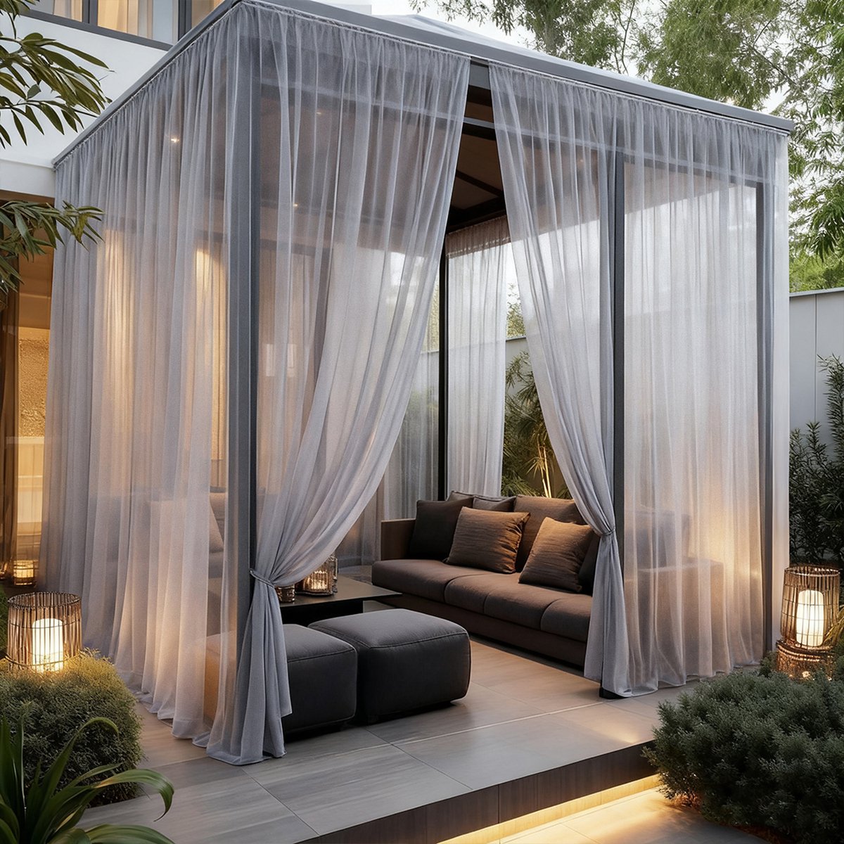 MUPOO DIY Extra Breed 320cm - 2 stucks Vliegengordijn - Fijnmazig Insectennet - Boho voor Prieel, Overkapping & Lounge - Beige - 320x213cm - 2 stucks Lichtgrijs-1 stuk