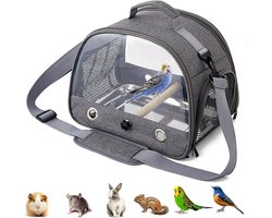 longziming - Vogel Rugtas Met Houten Zitstok - Draagtas Voor Papegaaien En Parkieten - Lichtgewicht Bird Carrier Met RVS Voerbak En Staande Perch - Voor Reizen En Outdoor Gebruik - grijs
