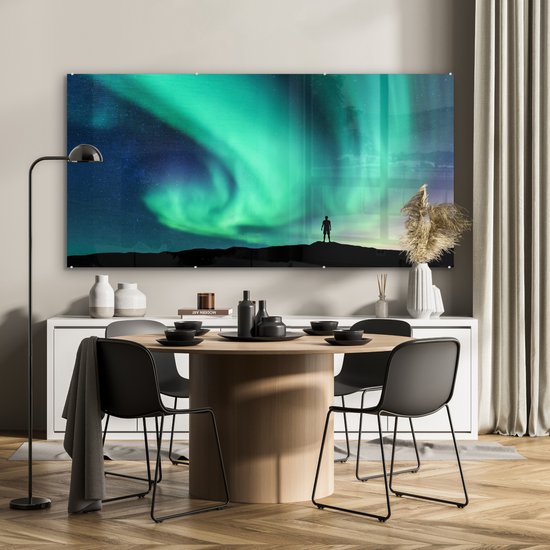 MuchoWow® Peinture sur verre 160x80 cm - Peinture sur verre acrylique - Aurores boréales - Silhouette - Norvège - Photo sur verre - Peintures