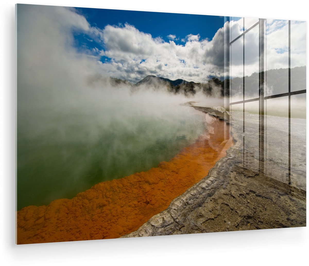 ® Glasschilderij 30x20 cm - Schilderij acrylglas - Warmwaterbronnen meer in een thermisch