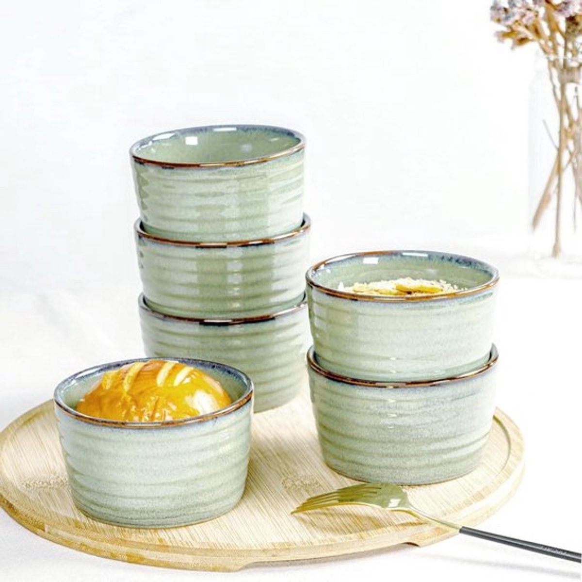 Keramische schalen set van 8OZ voor soufflé en pudding, groen, 6-delige ovenschaal set
