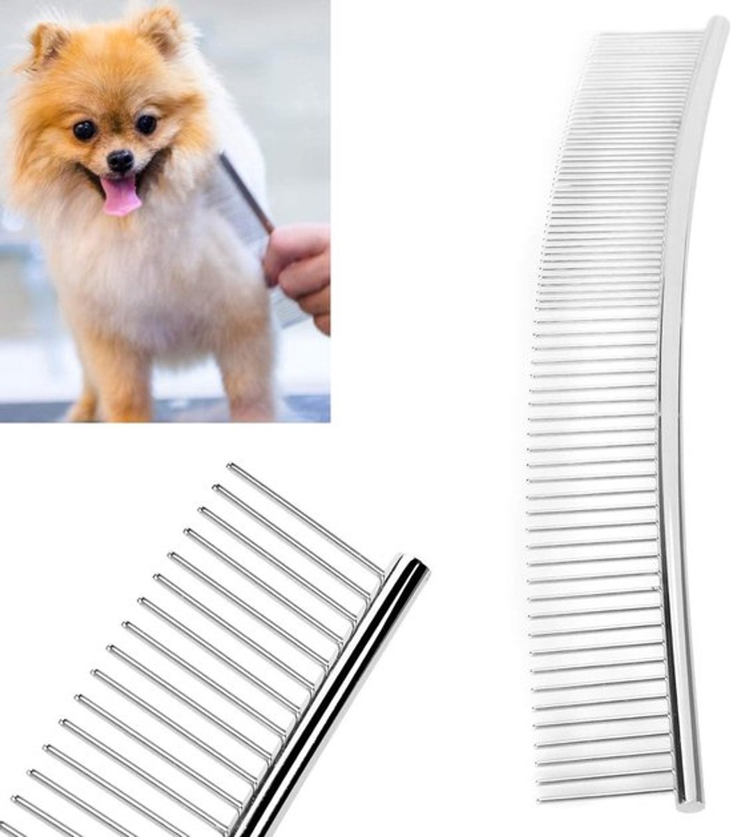 Kam voor honden en katten met gebogen opening van roestvrij staal