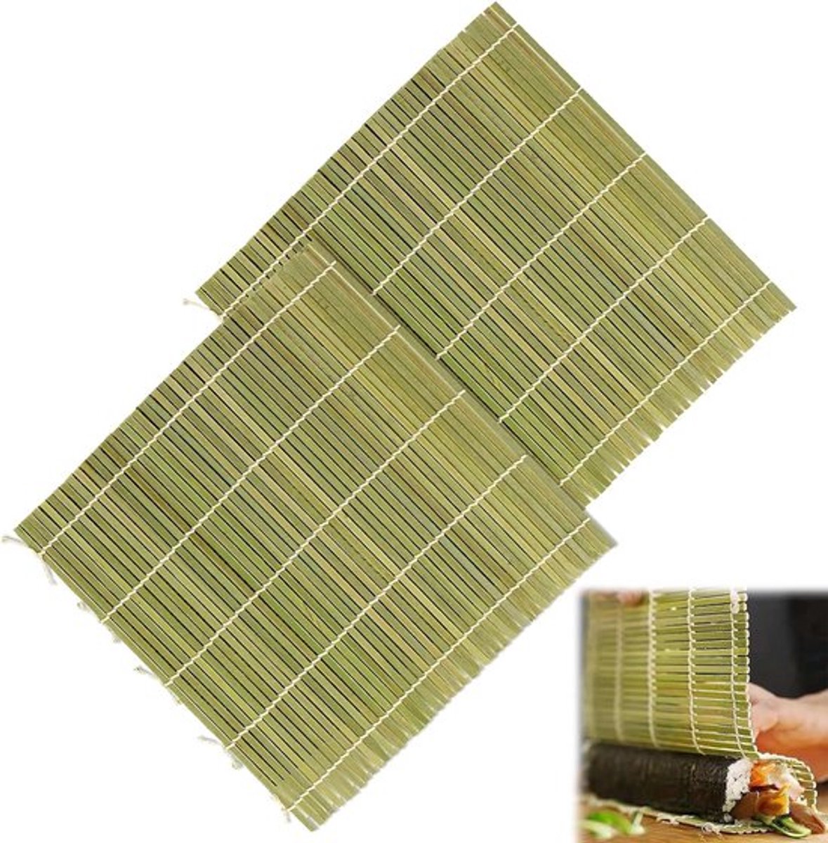 Bamboe Sushi Mat Set, 2 stuks, Natuurlijk Rolmatje - Sushi Accessoires