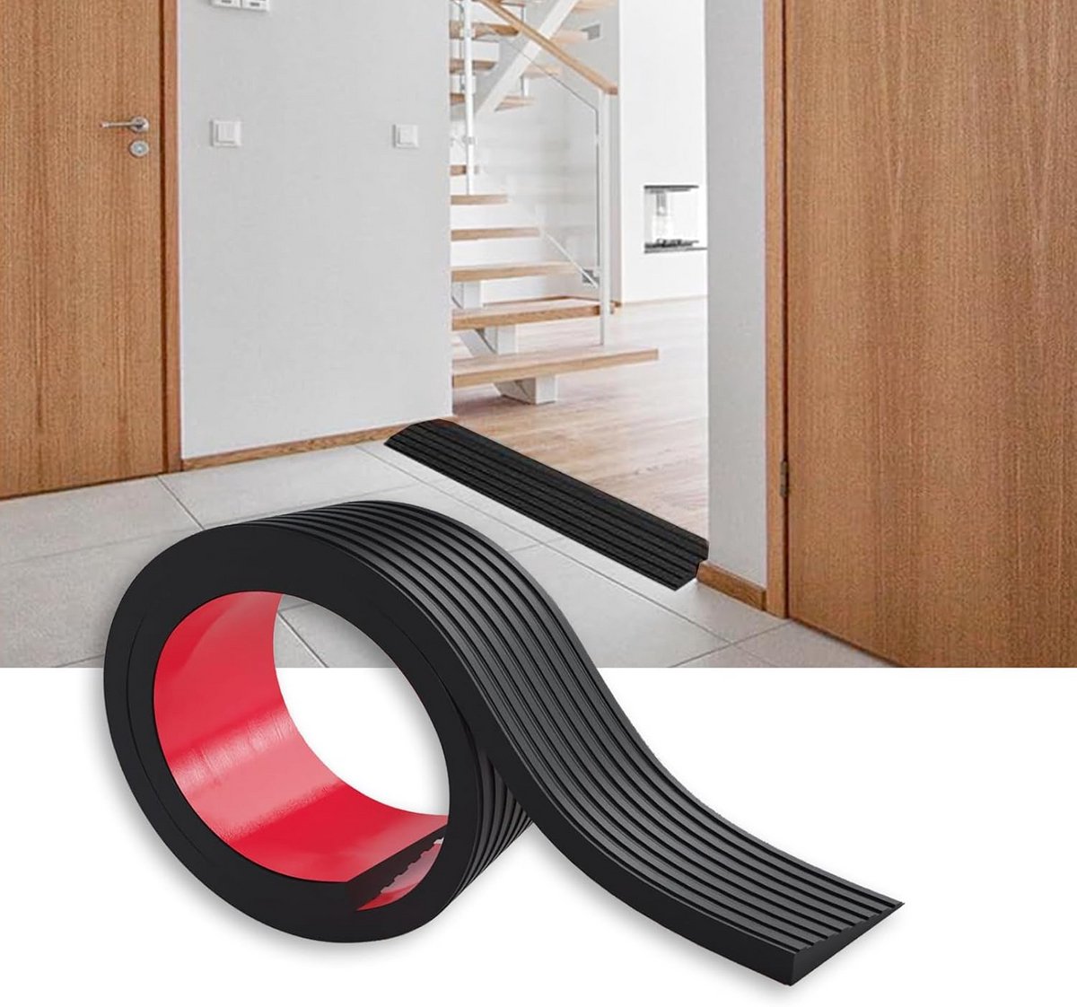 Drankhelling, 100 x 8 x 1 cm, zelfklevende rubberen helling, belastbaar tot 800 kg, antislip, hoogtecompensatie, 1 cm, voor zuigrobot, rolstoelhelling, deurdrempel (zwart)
