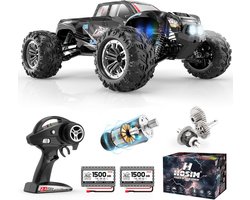 Hosim 1:10 op afstand bestuurde auto, snel met verlichting, RC auto's, offroad, 48+ km/h, Hobby Grade Drift RC Monster Truck met 2 accu's 40 + min speeltijd, voor kinderen en volwassenen (X06, zwart)