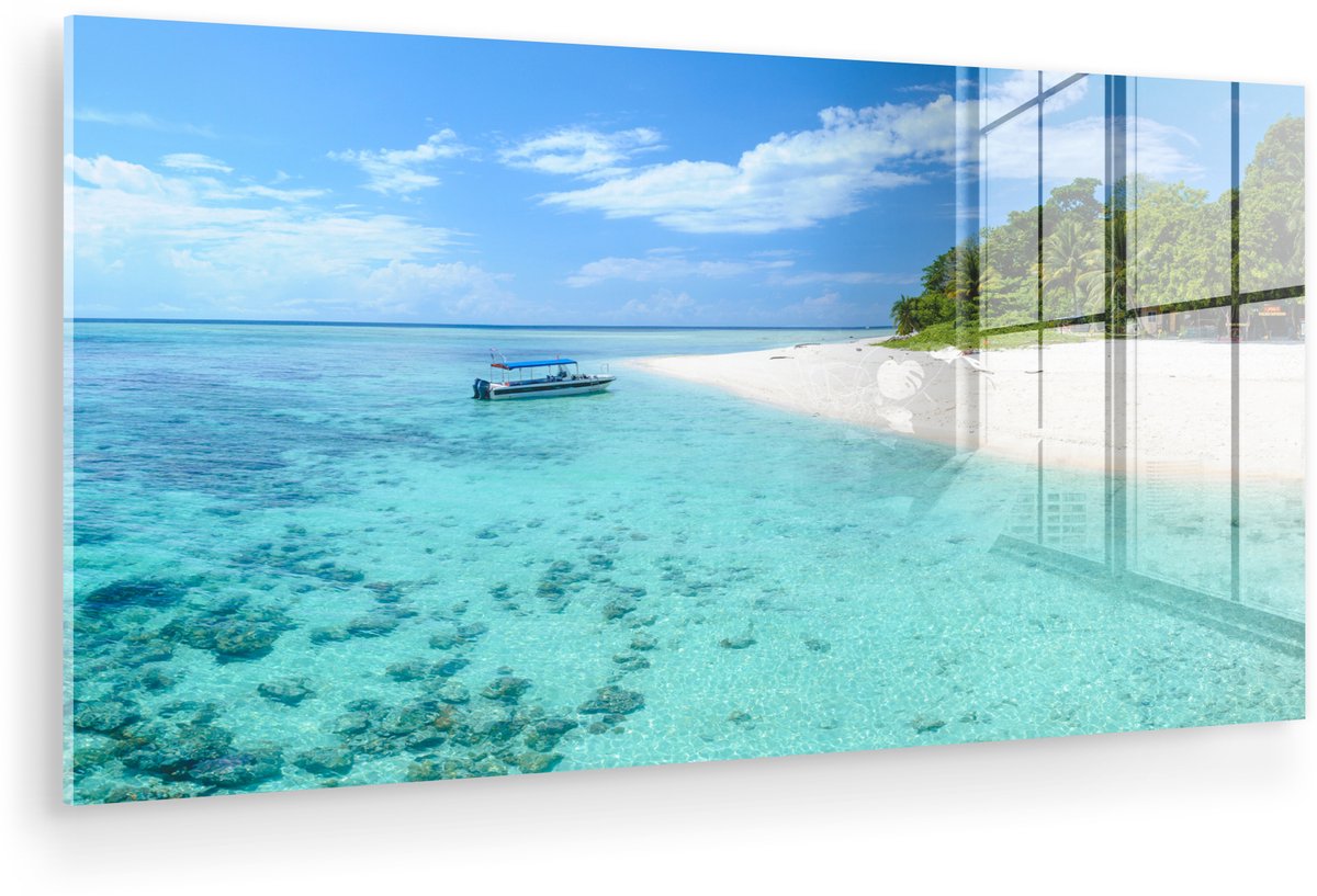 ® Glasschilderij 160x80 cm - Schilderij acrylglas - Water bij Sipadan eiland voor de kust van Borneo - Foto op glas - Muurdecoratie woonkamer - Wanddecoratie slaapkamer - Schilderijen