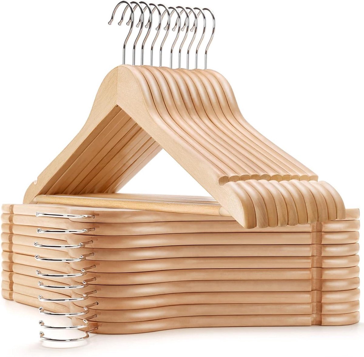 Onbreekbare Hangers - Kledinghangers Set - Kleding Opbergen - Houten Look - Set van 12 - Beige