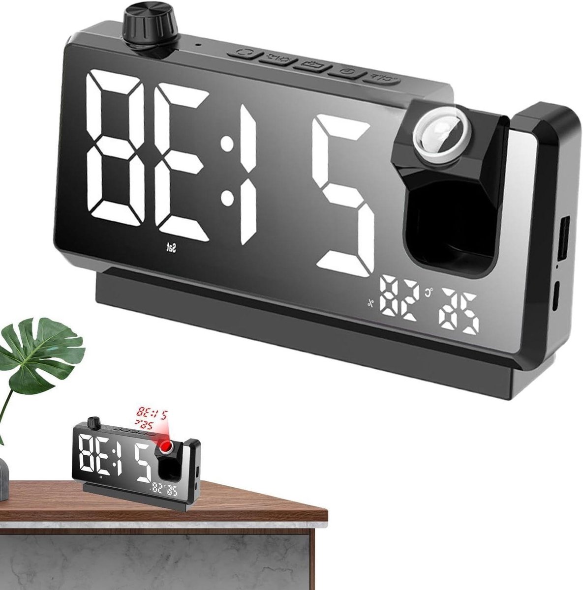 Projectieklok - Digitale wekker - Tijdweergave - Automatisch dimbaar - 18.6 cm breed - Zwart