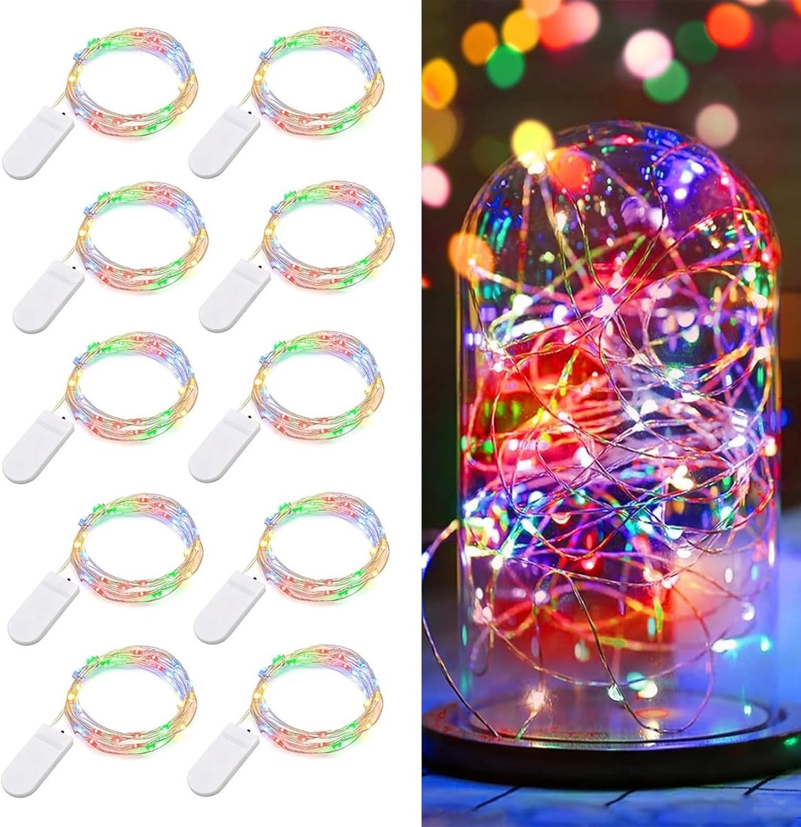 ONF3 - Micro LED Fairy Lights - Batterij - 10 stuks - 2 meter - 20 LEDs - Koperdraad - Binnen - Kleurrijk - Batterijgevoed - Decoratieve verlich...