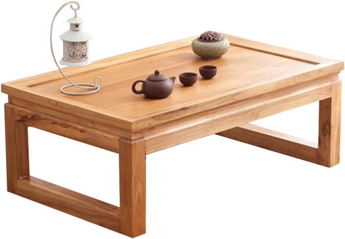 Japanse vloertafel - Meditatietafel bijzettafel - Ontspannen momenten delen - Massief houten vakmanschap - 60x40x25cm - Geel