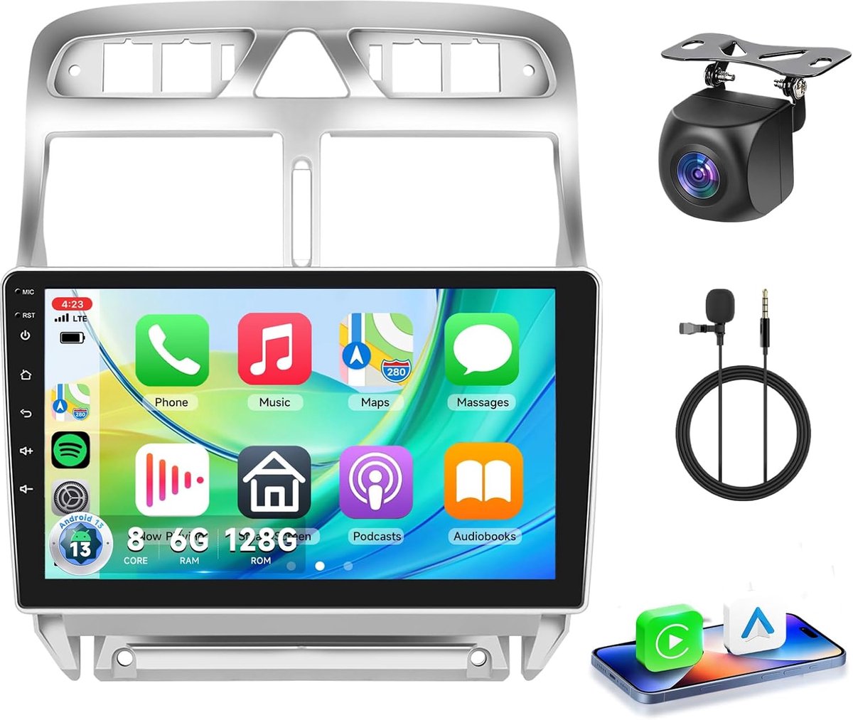 Carplay Autoradio 9 Inch Touchscreen voor Peugeot 307 (2002-2013) met 8 Kern, 6+128GB, Navigatie en Wifi