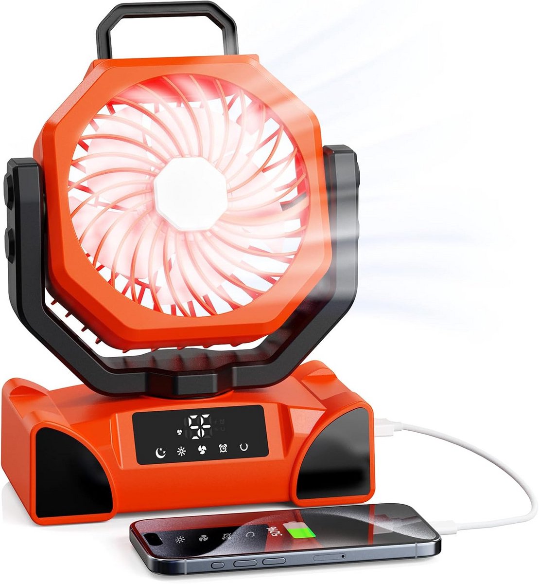 Krachtige Kampeer Ventilator met 20000 mAh Accu, LED Licht en Timer