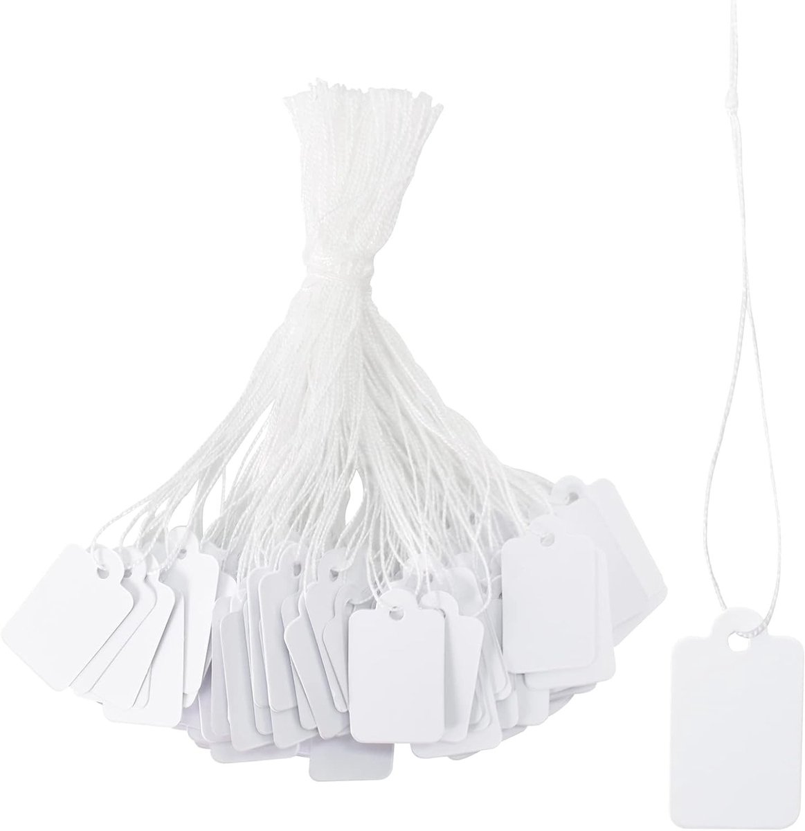 Dailygoods- Prijskaart 500 stuks - Kartonnen Etiketten - Beschrijfbaar - 24 x 15 mm - Katoenen Draad - Elegante Labelvorm