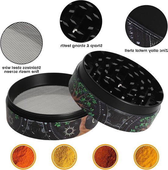 Grote 4-laags kruidenmolen van 63 mm met schraper en plastic borstel, ideaal voor kruiden, specerijen en pollenopvang — afbeelding 3