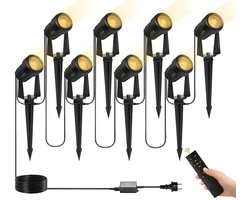 Lighto LED Prikspots Tuin - Set van 8 stuks - 3W warmwit - Dimbaar met afstandsbediening - 24V - IP65 - Zwart