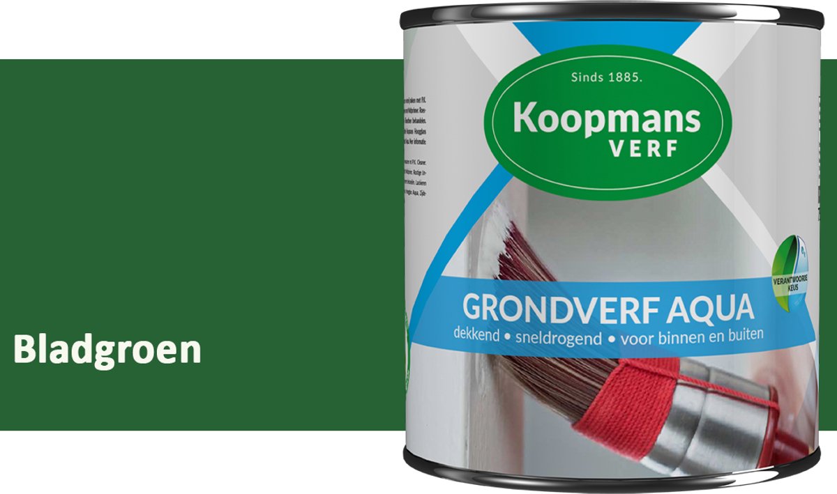 Koopmans Grondverf Aqua – Watergedragen Biobased Grondverf voor Hout & Metaal – Binnen en Buiten – Bladgroen – 750 ml
