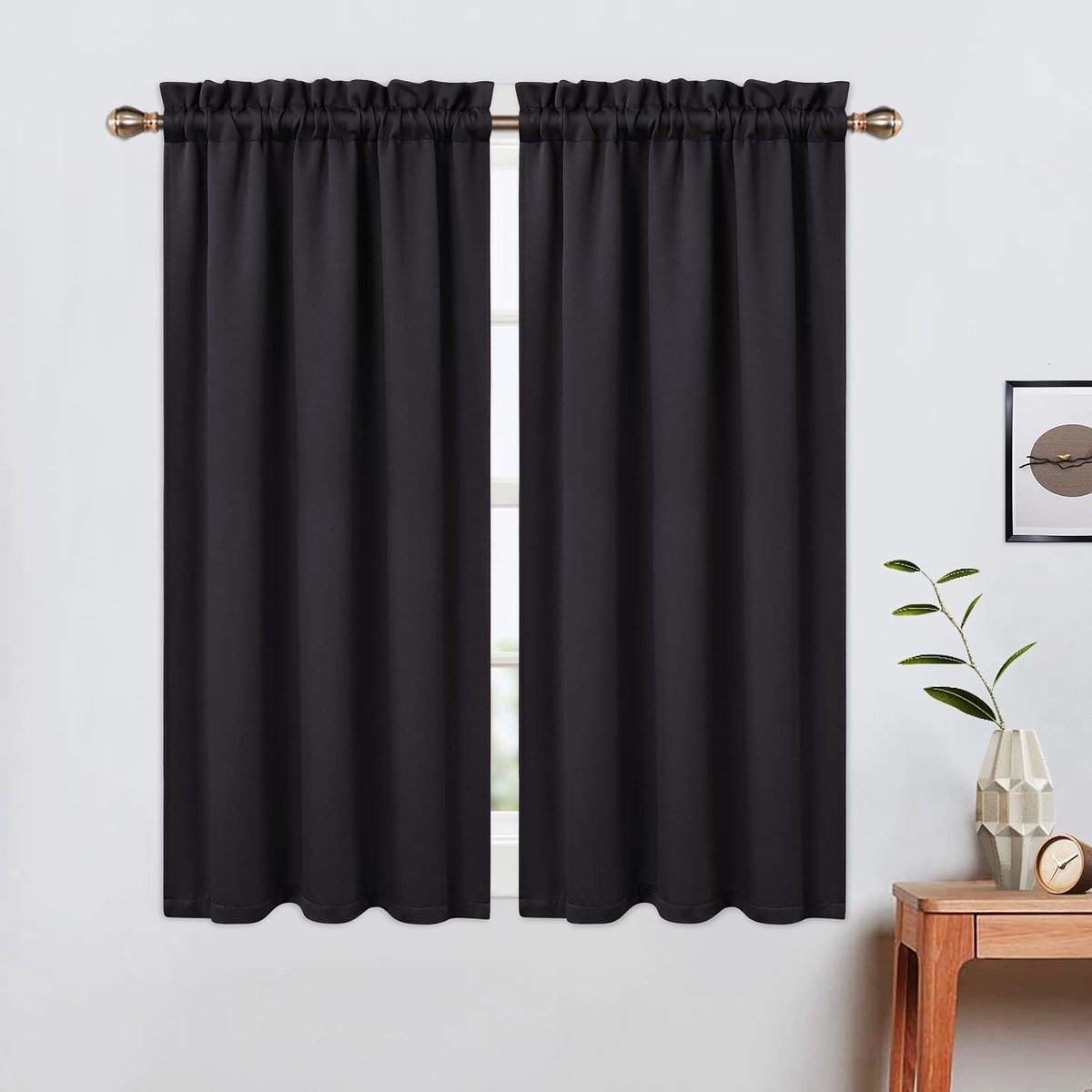 aladdien - Verduisterende Korte Gordijnen - Lichtblokkerend - 114 cm - Zwart - Perfect voor Kleine Ramen - Geschikt voor Badkamer en Keuken