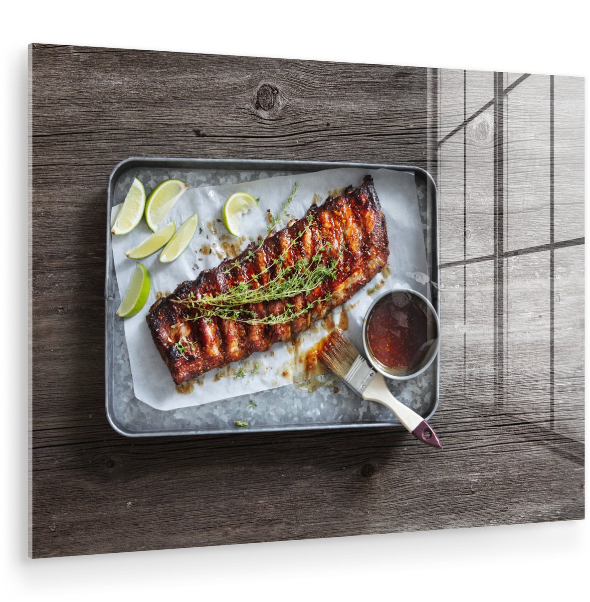® Glasschilderij 160x120 cm - Schilderij acrylglas - Spareribs net uit de oven - Foto op g