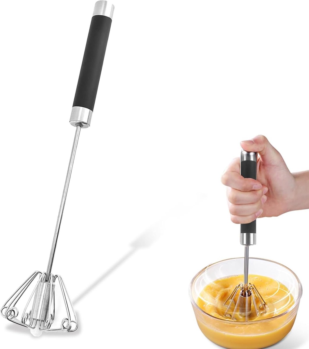 OLOEY Keuken garde-roestvrijstalen handgarde-multifunctionele kleine garde-semi-automatische draaigarde-garde voor mengen-kloppen-opschuimen en roeren