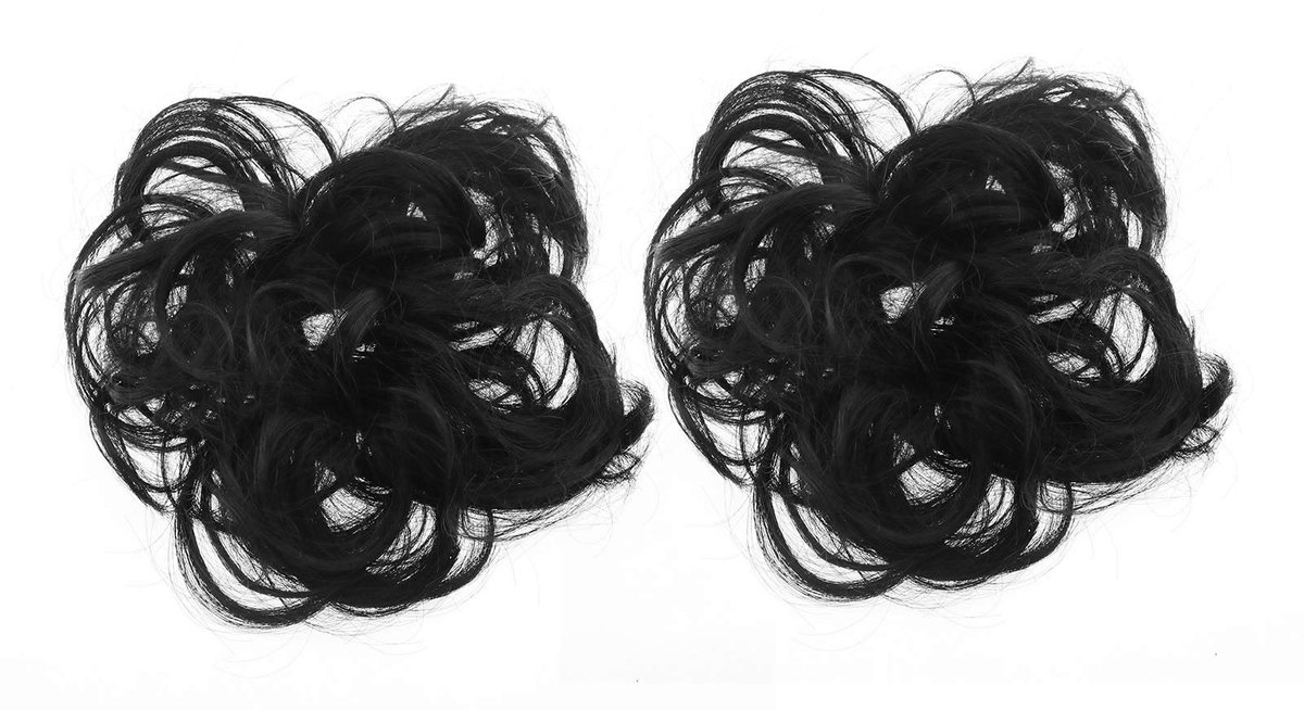 ONF3 - Bun Haarstukken - Rommelig Krullend Haar - Zwart - Haar Scrunchies Set - Voor Avond Feest en Bruiloft - 2 Stuks